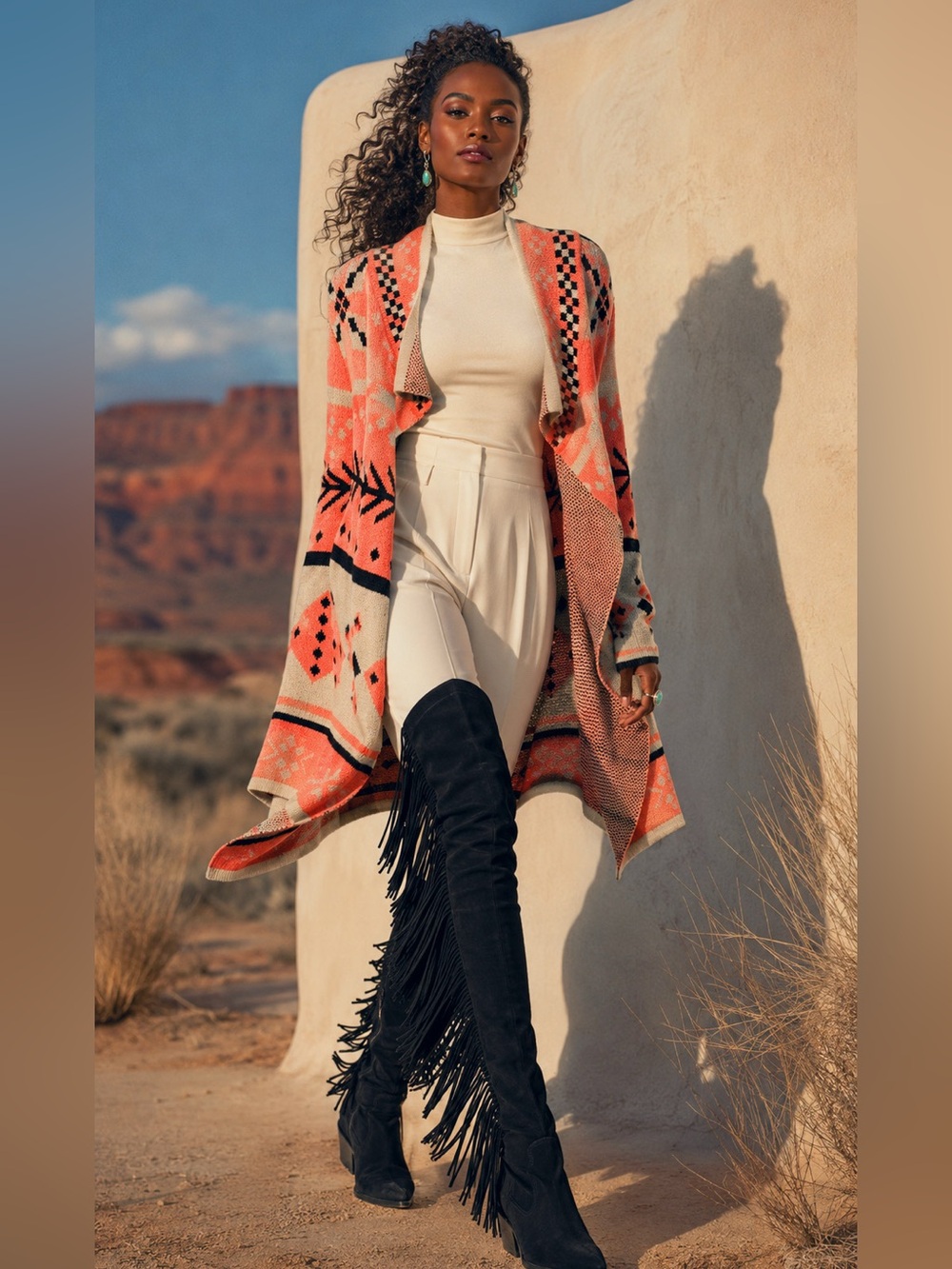 Rock & Roll Cowgirl Neon Aztec Geometric Southwestern Open Cardigan Medium